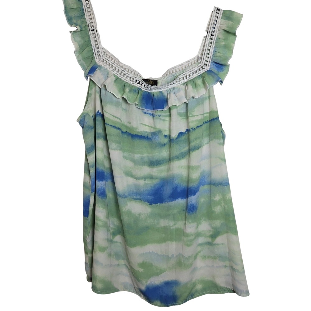 Suzanne‎ Betro Sleeveless Ruffle Lace Trim Watercolor Bohemian Blouse 3X